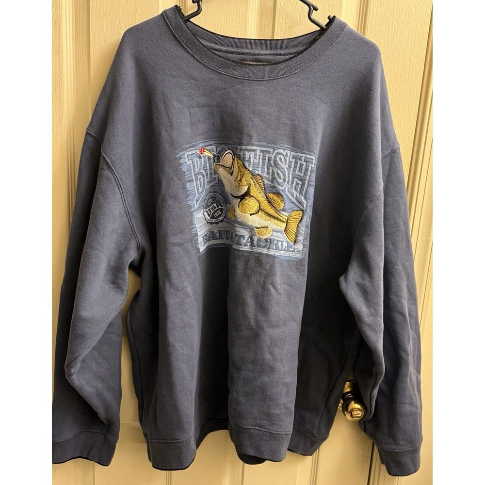 Big Fish Bait & Tackle Fishing Crew Croft&Barrow Mens XXL (2XL) Embroidered Blue